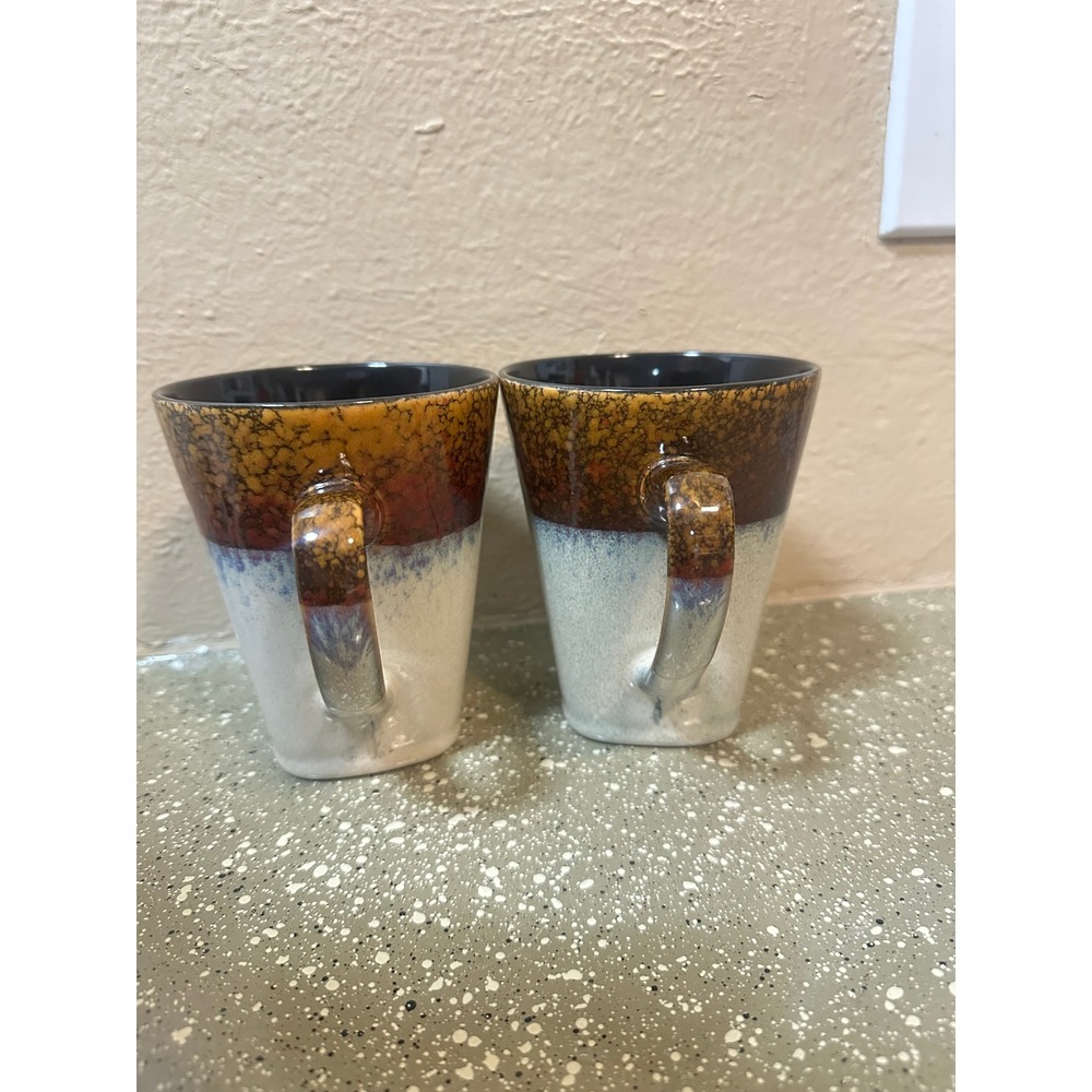 MasterCuisine Stoneware Coffee Mugs‎ Set of 3 Brown Blue Reactive Glaze - Picture 7 of 7